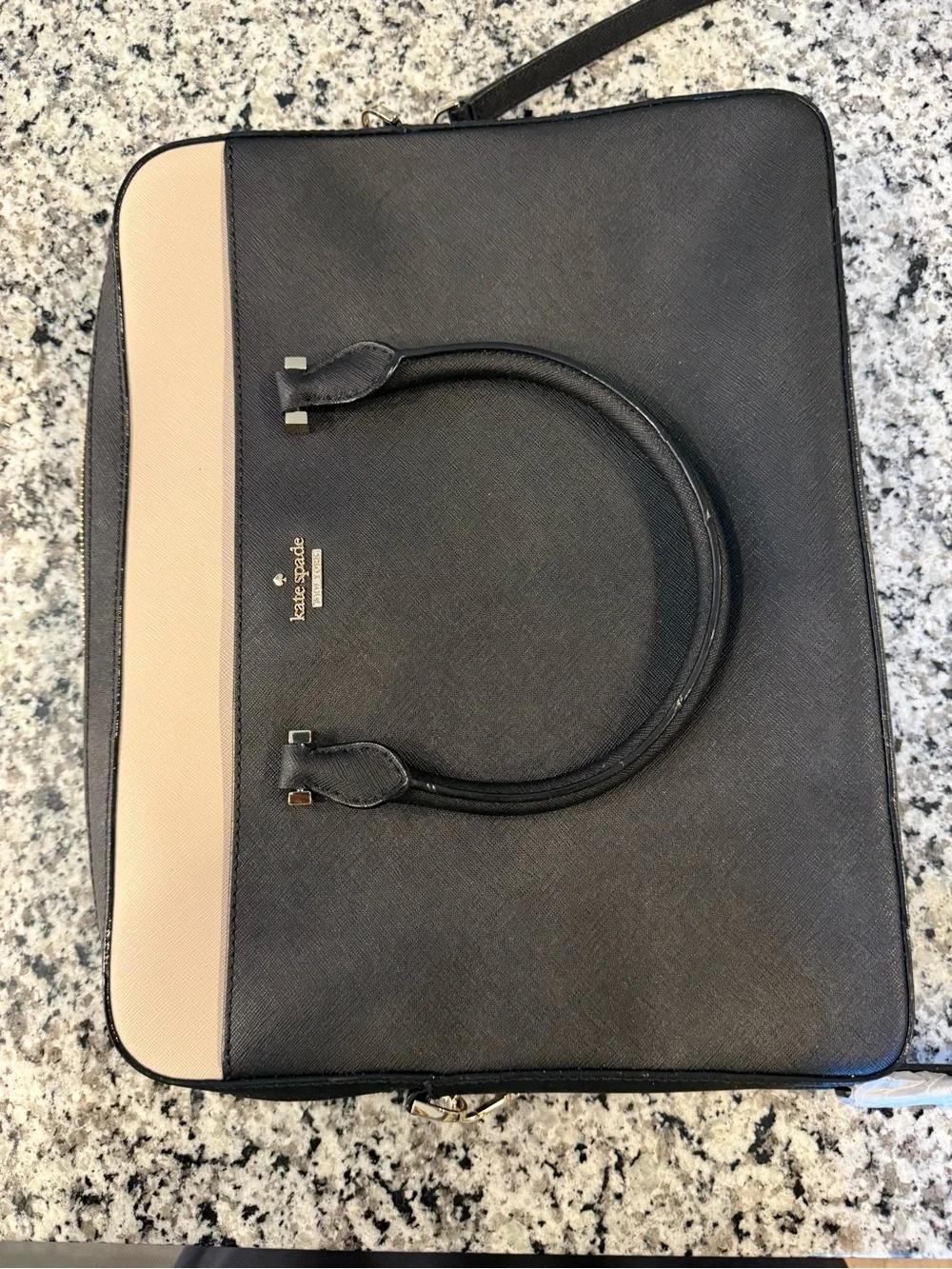 New kate spade Black and Cream Saffiano Leather Laptop Briefcase